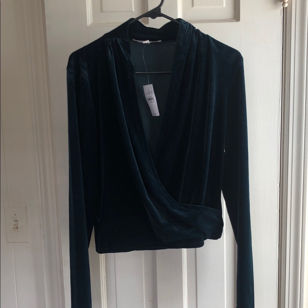 LOFT Velvet Surplice Wrap Top - Deep Teal